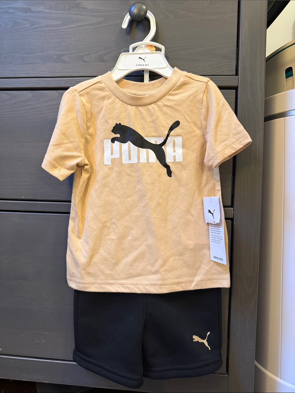 Puma Tan and Black Baby Logo Tee & Shorts Set